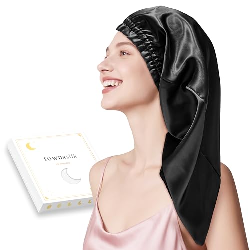 townssilk Bonnet de nuit en soie, 100% mûrier 22 momme, pour femme, luxueux, respirant, tient bien toute la nuit & sans pression, idéal pour cheveux très...