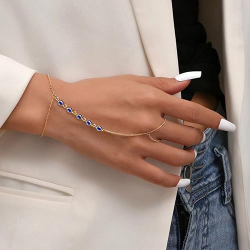Image of Long tiantian Hand Chain Bracelet Gold Link Finger Ring Slave Bracelet