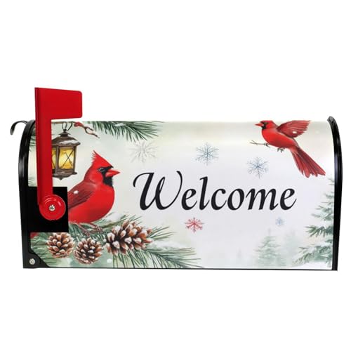 Image of Welcome Winter Cardinal Birds Magnetic Mailbox Covers Christmas Snowflake Poinsettia Mailbox Cover Standard Size Full Magnet Garden Yard Porch Mail Boxes Cover Holiday Decorations 21 inch L x 18 inch W