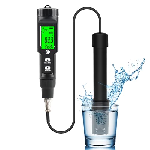 Medidor de oxígeno disuelto con ATC, rango de medición de 0-40.00 mg/l, kit de prueba de oxígeno disuelto para estanque, acuario, acuicultura y tanque de agua, medidor DO con...