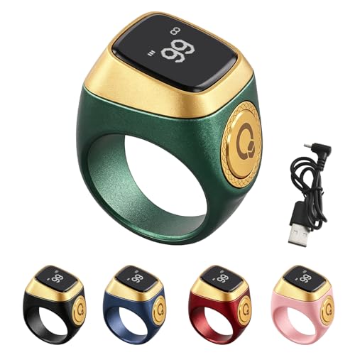 TreasureCave IQibla Smart for ZIKR Ring, Smart Ring Counter Digital Counter & Vibration Reminder, Unisex Azan Alarm Clock Finger Counter for Muslims(22mm Green)