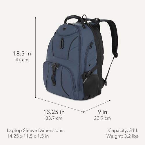 Image of SWISSGEAR 1900 ScanSmart Laptop Backpack, Fits Most 17-Inch Laptops, TSA-Friendly Lay-Flat Design, RFID Protection, and Tablet Pocket, Black, 31L, 18.5-Inch