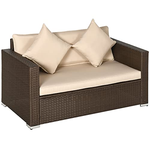 Outsunny US860-302V00BN0131 Patio Wicker Loveseat With Cushions, 2-Seat Outdoor Pe Rattan Couch cover