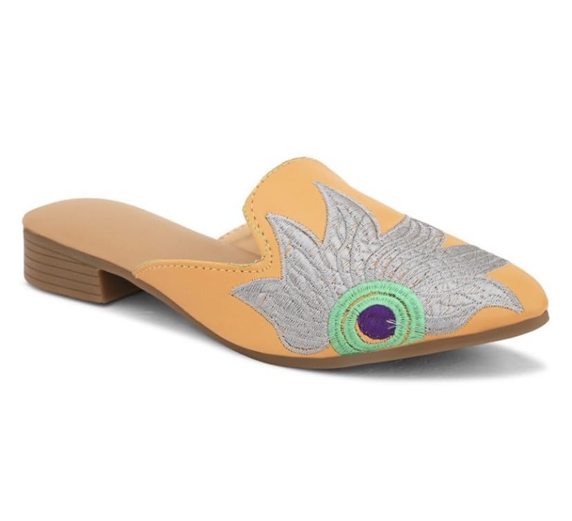 Women's Embroidered Mojari Jutti Mules, Red with Floral Design-image-4