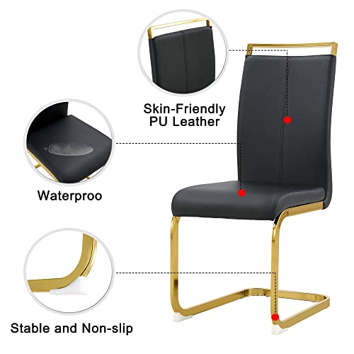 Image of Baysitone Modern Dining Chairs Set of 2, Side Dining Room Chairs with Golden Legs, Kitchen Chairs with Faux Leather Padded Seat High Back for Dining, Kitchen, Living Room, Black