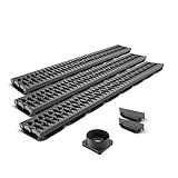 VODALAND EASY LOW – Canaleta de Drenaje con Rejilla de Plástico Negro | Perfil Bajo 40 mm | Clase A15 (hasta 1.500 kg) | Drenaje Discreto en Terrazas, Patios y Espacios Exteriores - Kit de 3 metros