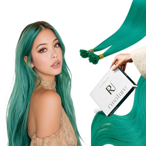 RUNATURE Invisible U Tip Hair Extensions Human Hair Teal 16 Inch 20g 25s