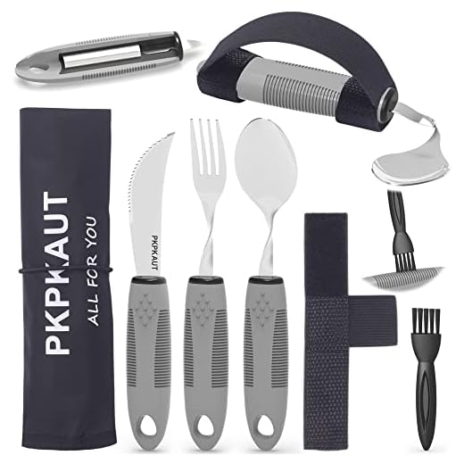 PKPKAUT Weighted Parkinsons Utensils for Hand Tremors, Weighted Silverware for Parkinsons Patients Arthritic Hands, Built Up Utensils for Adults, Adaptive Eating Utensils for Disabled People Elderly