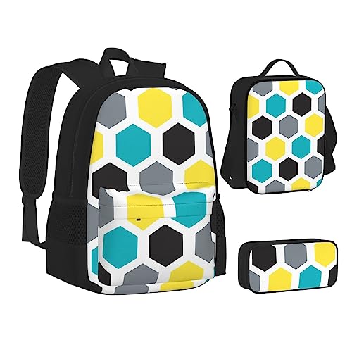 Sac à dos imprimé octogonal noir avec kit lunch box pour le bureau