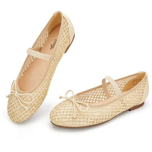 Image of Trary Flats for Women Closed Round Toe Ballet Flats Mary Jane Shoes Women with Elastic Strap Cute Bowknot Comfortable Dress Shoes for All-Year Daily Work Casual Wear