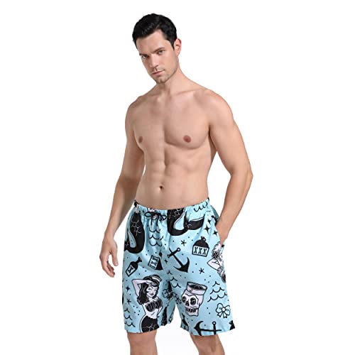 SARA NELL Mens Mermaid and Skull Swim Trunks Board Shorts Beach Swimwear Bathing Suit with Mesh Lined and Pockets3