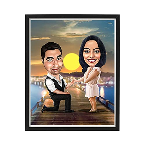 Image of DK Decors Personalized Caricature Photo Frame Custom Cartoon Portrait from Photo, Valentine's Proposal Gift for Couple, Husband & Wife (8x10 Inch)