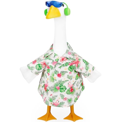 NovousGoo 23 Inch Summer Hawaiian Porch Goose Outfit-Porch Goose Clothes,Goose Costume for Summer Party Garden Patio Lawn Statue Decor(with Sunglasses and Earphones)