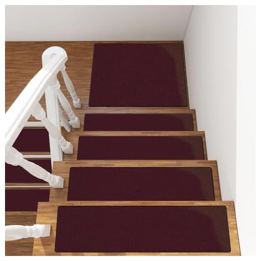 13+1 Stair Treads Carpet with Landing Stair Rugs Red Wine Color Paper Texture Texture Extremely Non-Slip Wooden Steps Stair Runner Rug Safety Mats for Elders Pets Kids