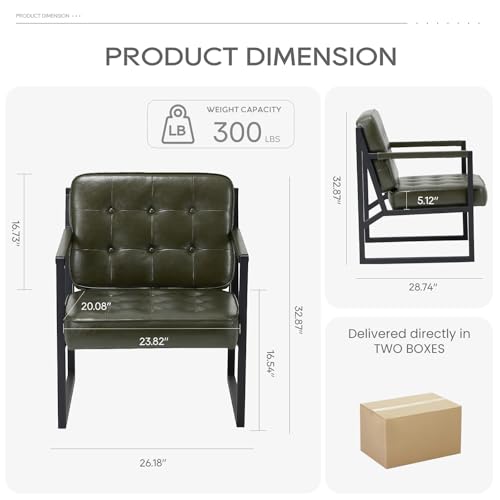 Image of COLAMY Accent Chairs Set of 2, Modern Accent Arm Chairs for Living Room, Comfy Leather Armchairs with Metal Legs for Reception Waiting Room Office Lobby, Green