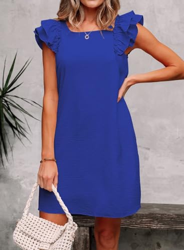 Image of Falechay Womens Summer Dresses Bow Tie Back Sundresses for Women Ruffle Short Sleeve Dress Casual Cute Sundress with Pockets