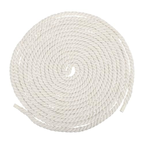 sourcing map 6mm x 16.4 Feet White Cotton Rope,3 Strand Clothes Line Outdoors,Twisted Braided Thick Macrame Cord for DIY Wall Hanging Plant Hanger Knotting Clothesline