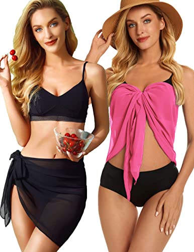 Image of CHICGAL 2 Pieces Women Beach Sarong Bathing Suit Wrap Skirt Sheer Bikini Swimsuit Cover Ups for Swimwear