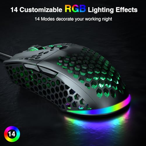 Image of SOLAKAKA RGB Wired Gaming Mouse with Honeycomb Shell,Adjustable 12800 DPI,7 Programmable Buttons,Lightweight Gaming Mice Ergonomic Computer Mouse Gaming for Windows /PC /Mac /Laptop Gamer