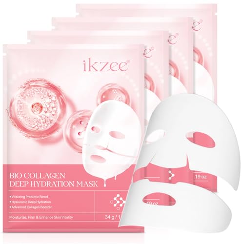 Bio Collagen Face Mask Overnight - 4 Pack Bio Collagen Real Deep Mask Korean Hydrating Hydrogel Mask Deep Collagen Anti Wrinkle Lifting Repair Brighten Mask