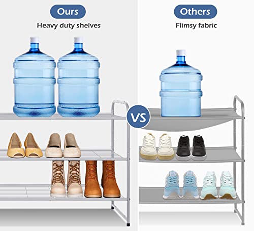 Image of KEETDY 3-Tier Long Shoe Rack for Closet Metal Shoe Organizer for Entryway, Wide Stackable Shoe Storage Shelf with Sturdy Wire Grid for Closet Floor, Bedroom, Grey