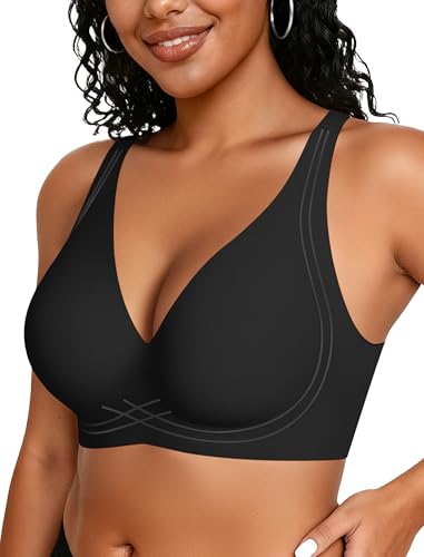 Image of OEAK Womens Comfortable Jelly Bras Deep V Bra No Underwire Seamless Full Coverage Bralettes Raceback Tshirt Supportive Bras