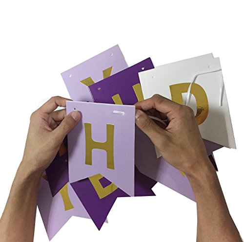 Recosis Birthday Decorations - Happy Banner Bunting With Tissue Paper Pom Poms and Hanging Swirl Decor for Party - Purple, Lavender and White