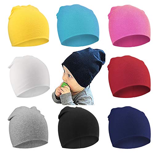 Image of DRESHOW BQUBO 8 Pack Unisex Baby Beanie Hat Infant Toddler Kid Hats Baby Soft Cute Knit Cap Nursery Beanie
