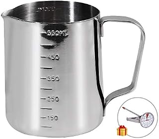 Coffee Milk Frothing Pitcher Cup with Measurement Inside Thermometer set 20oz/550ML Stainless Steel