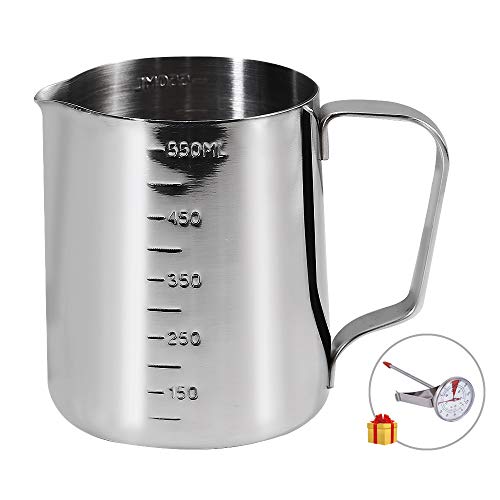 Coffee Milk Frothing Pitcher Cup with Measurement Inside Thermometer set 20oz/550ML Stainless Steel