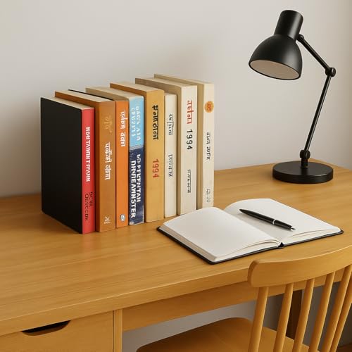 Image of Zepdos Book Stand for Table | Non-Slip L-Shaped Book Ends for Desk & Office | Strong Steel Book Holder for Books, Magazines, Files & Steel Book Stands for Office, Home & Study Table (1 Pair, Black)