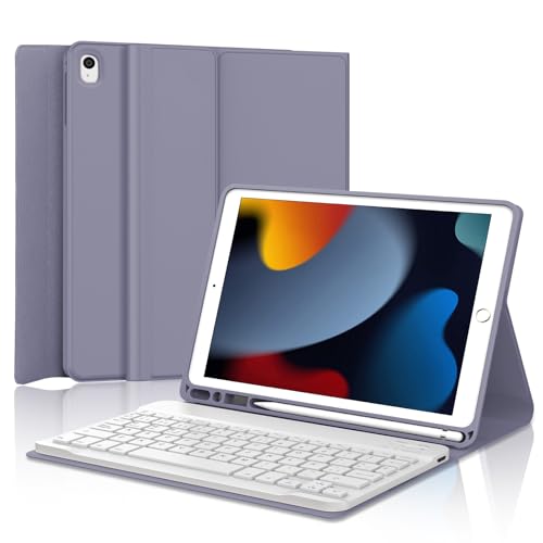 KVAGO Teclado para iPad 9 generación - Funda Teclado Inalámbrico para iPad 10.2" 9ª Gen 2021/8ª Gen 2020/7ª Gen 2019, Español Keyboard Bluetooth Desmontable para iPad 10.2/Air 3 /Pro 10.5", Lavanda