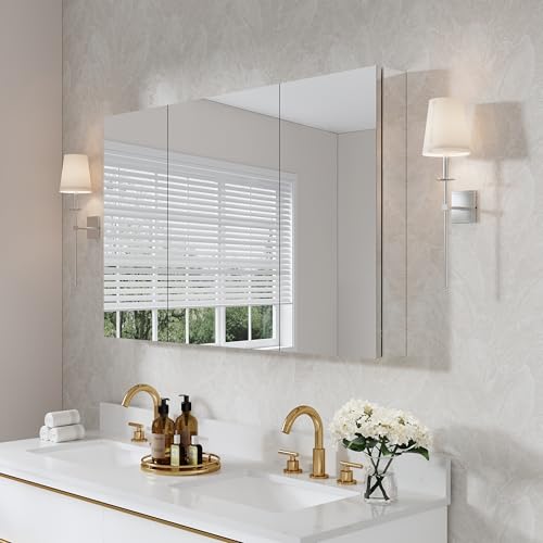 WELLFOR 48' x 30' Bathroom Medicine Cabinet, Anodized Chrome Aluminum Frame, Medicine Cabinet with...