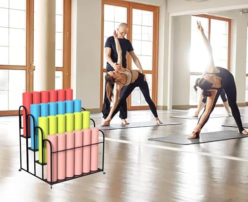 Soporte para esterillas de yoga con ruedas para acabar con el desorden de colchonetas 8
