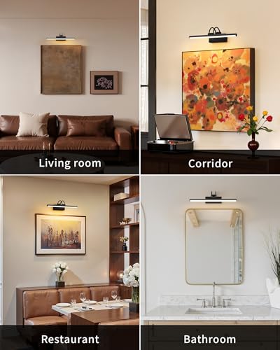 Image of KDG LED Cordless Wall Picture Light with Remote, 5200mAh Rechargeable Dimmable Art Lighting, Adjustable Swing Arm, Picture Frame Light for Gallery, Living Room, Hallway, 13.5 inch, Black
