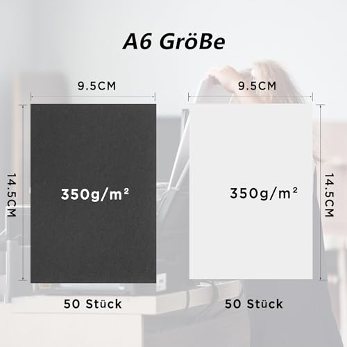 YSDMY 100 Sheets Kraft Paper Card A6 350gsm 14.5 x 9.5 cm Hard Paper A6 Business Card Paper(Black + White - Image 2