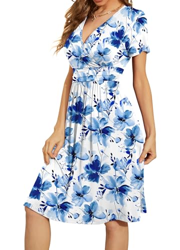 Image of WEACZZY Women's Summer Short Sleeve Casual Dresses V-Neck Floral Party Dress with Pockets