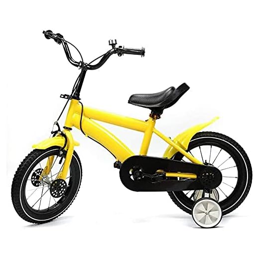 14 tums cykel barncykel med handbroms och avtagbara stödhjul unisex barncykel lämplig för barn från 3–6 år vit/röd/gul/blå (gul)