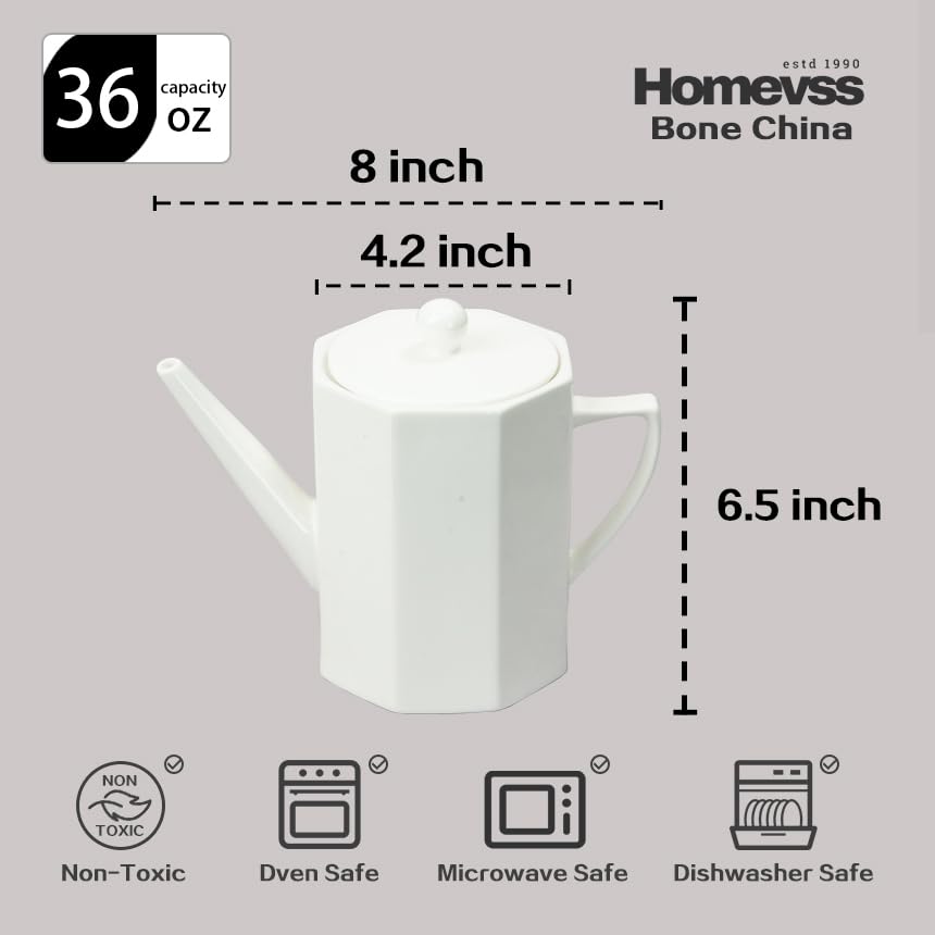 HomeVss, Bone China Cone Shape, Elegance White Coffee Pot 26oz