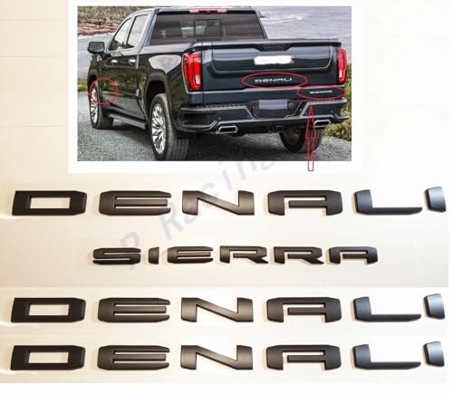 4Pcs Kit Denali Sierra Emblems Letter Badge 3D Nameplate Compatible with 2019-2026 Sierra 1500 2500HD 3500HD 86532074 (4pack Matte Black) by NATUBAS - Used condition - US$50.15