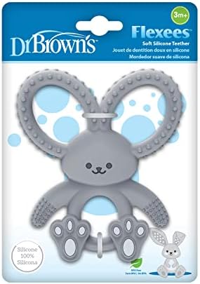 Dr. Brown's Flexees Teether, Gray Bunny, Soft 100% Silicone Baby Teether, BPA Free, 3m+, 1 Pack - 1