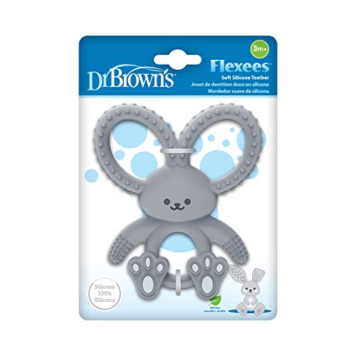 Dr. Brown's Flexees Gray Bunny, Soft 100% Silicone Baby Teether, Bpa Free, 3M+ #TOP1