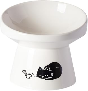 BONDU Comedouro Elevado, Ergonômico e Antiengasgo em Cerâmica para Gatos (Branco)