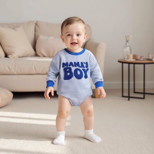 Newborn Boy Fall Clothes Mamas Boy Stripe Romper Long Sleeve Crew Neck Cute Bodysuit Baby Fall Clothes4