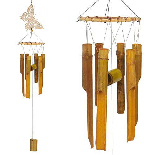 JOELELI Carillon à vent en bois en forme de papillon - Décoration faite à la main - Cadeau idéal pour jardin, extérieur, terrasse, maison et intérieur (papillon) Cover