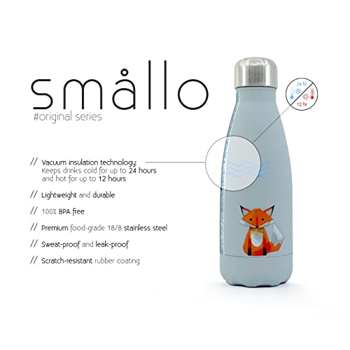Smållo | Water Bottle With Cute Fox Design | Stainless Steel | Double Wall Insulated | Grey | 12Oz (12Oz_Fox) #TOP4
