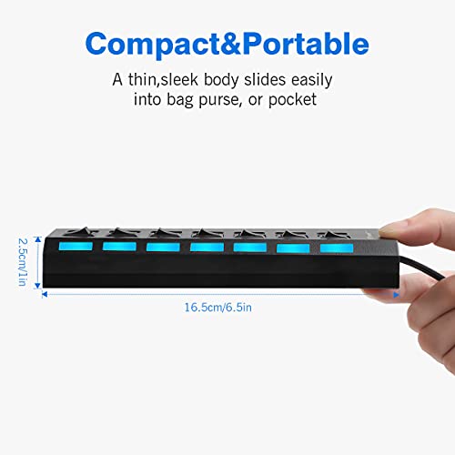 7-Port Usb Hub Usb 2.0 Hub Data Transfer With Individual Switches Indicator Lights For Pc Laptop (Black-2) #TOP4