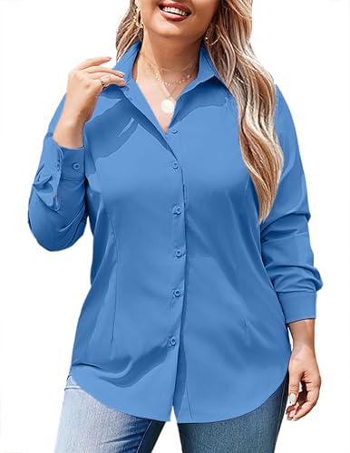 Image of IN'VOLAND Women Plus Size Button Down Shirts Long Sleeve Office Work Blouse