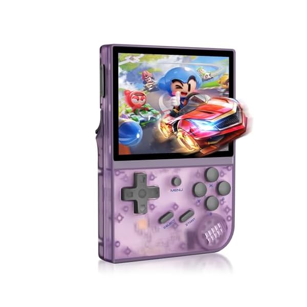 Anbernic RG35XX Handheld Game Console Retro Games Consoles with 3.5 Inch IPS Screen 64G TF Card 5474 Classic Games 2100mAh Battery Support Linux and Garlic Dual Stylem, HDMI and TV Output Purple