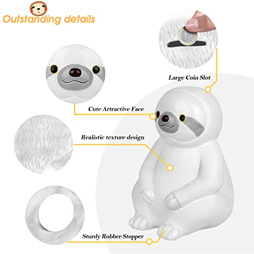 Image of Winsterch Ceramic Piggy Bank, White, Sloth Money Bank for Kids & Adults | 7.87 x 5.9 Inches, Large Capacity, Cute, Combines Educational and Decorative Functions, Saving Box Coin Bank Gift for Girls
